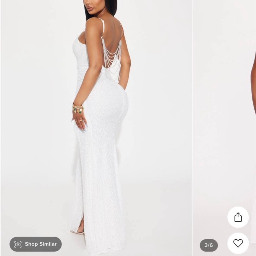 White Sequin Gown with Slit